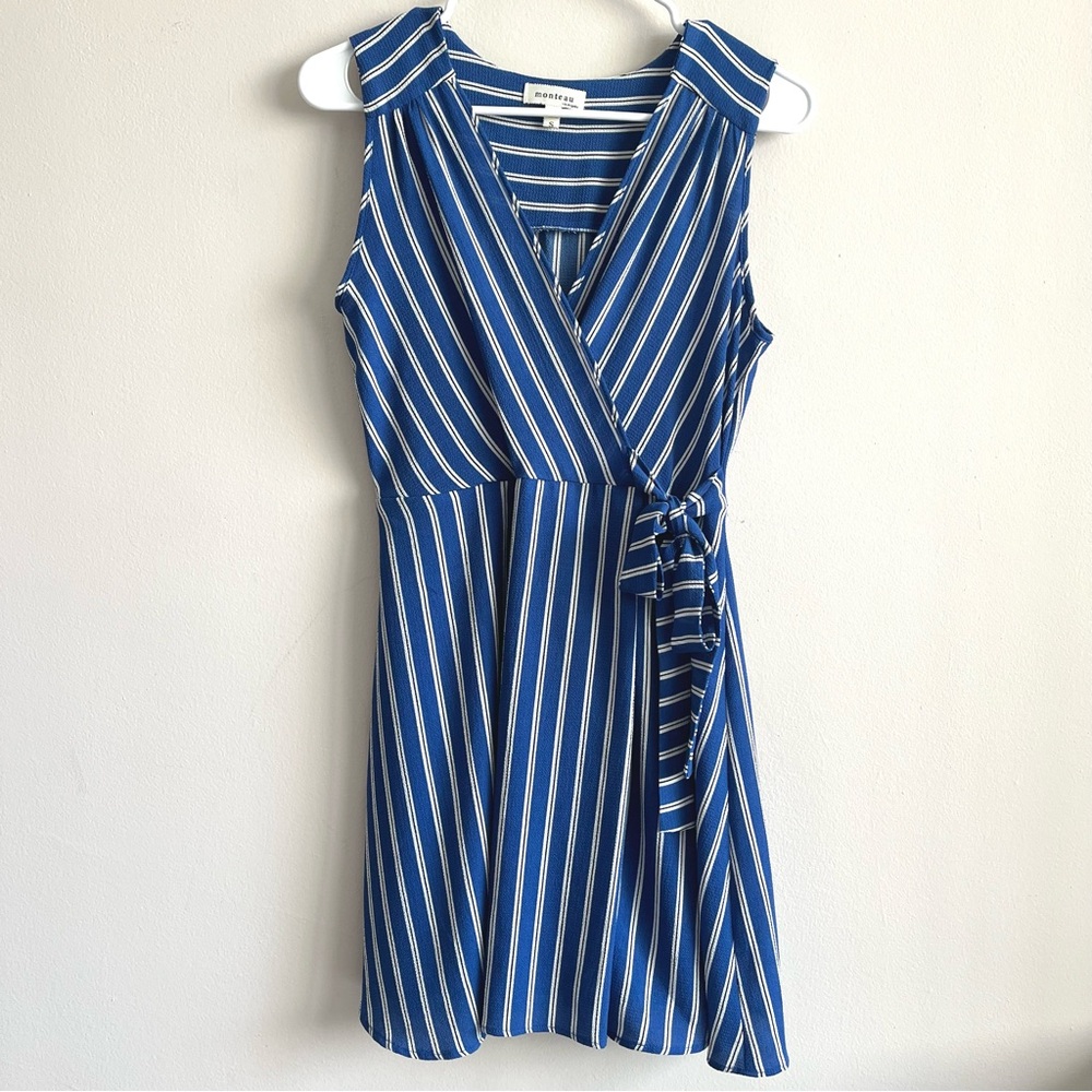 Monteau Striped Faux Wrap Dress